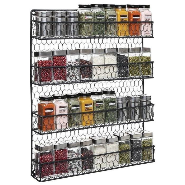 4-Tier Wall Mounted Rustic Chicken Wire Spice Rack Storage Organizer - Mygiftss Enterprise LLC