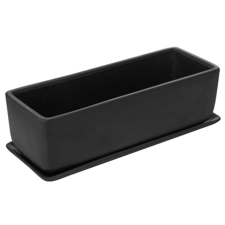 Rectangular Ceramic Succulent Planter with Saucer, Black - Mygiftss