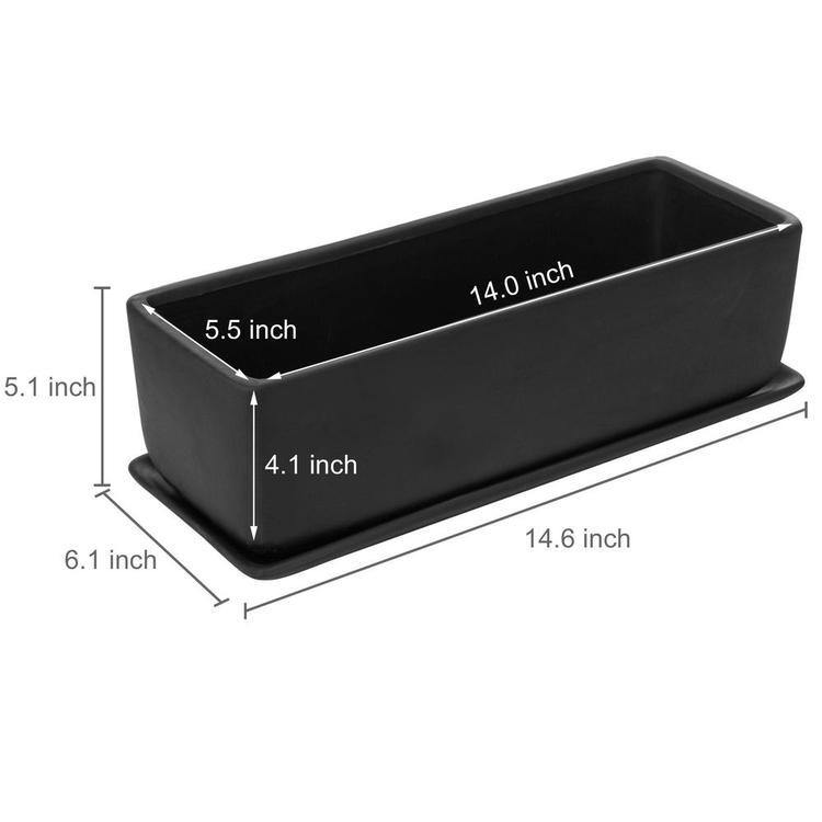 Rectangular Ceramic Succulent Planter with Saucer, Black - Mygiftss