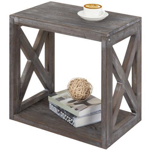 Rectangular Wood End Table with Vintage Gray Finish - Mygiftss