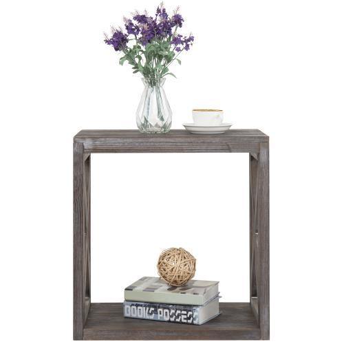 Rectangular Wood End Table with Vintage Gray Finish - Mygiftss