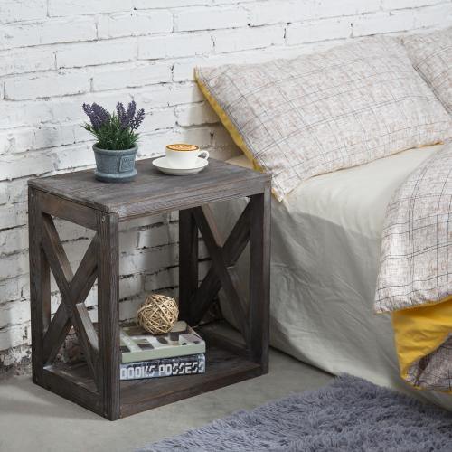 Rectangular Wood End Table with Vintage Gray Finish - Mygiftss