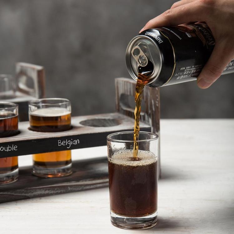 Set of 2 Torched Wood Beer Flight Serving Caddies with Chalkboard Panels & 4 Tasting Glasses - Mygiftss Enterprise LLC