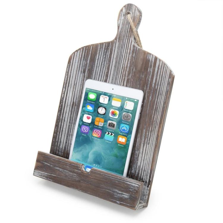 Rustic Farmhouse Torched Wood Cookbook iPad Holder with Kickstand - Mygiftss Enterprise LLC