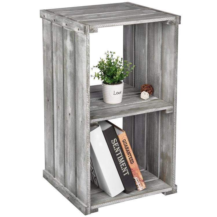 2 Tier Dark Gray Wood Crate Design Storage Shelf Organizer Cubby - Mygiftss Enterprise LLC