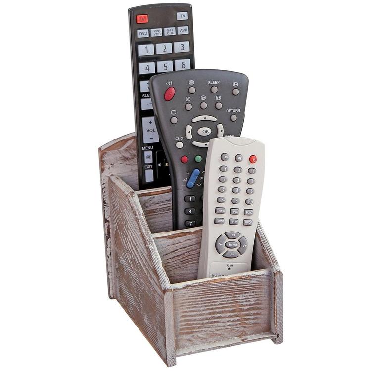 3 Slot Rustic Wood Remote Control Caddy / Office Supply Storage Rack, Brown - Mygiftss Enterprise LLC