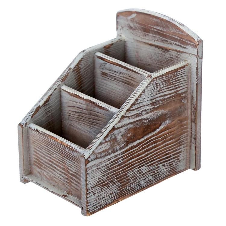3 Slot Rustic Wood Remote Control Caddy / Office Supply Storage Rack, Brown - Mygiftss Enterprise LLC