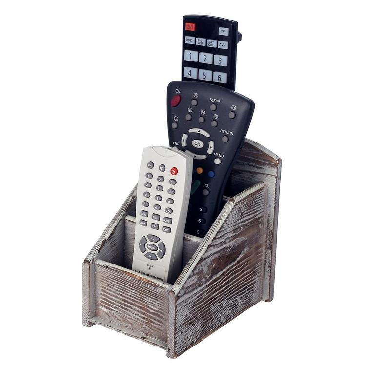 3 Slot Rustic Wood Remote Control Caddy / Office Supply Storage Rack, Brown - Mygiftss Enterprise LLC