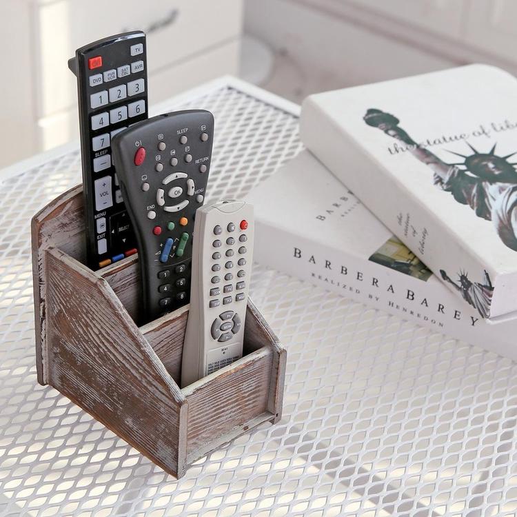 3 Slot Rustic Wood Remote Control Caddy / Office Supply Storage Rack, Brown - Mygiftss Enterprise LLC