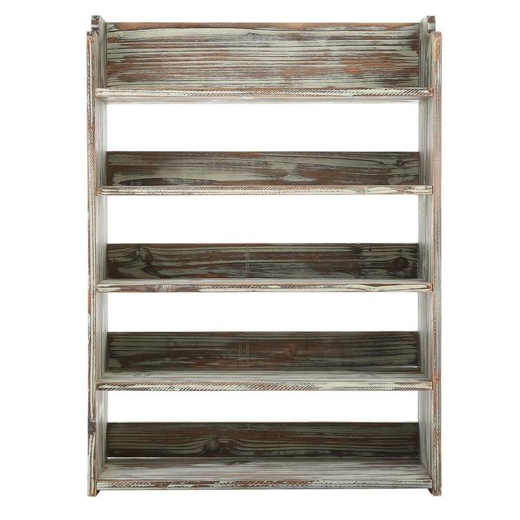 5 Tier Rustic Torched Wood Entryway Shoe Rack Storage Shelves - Mygiftss Enterprise LLC
