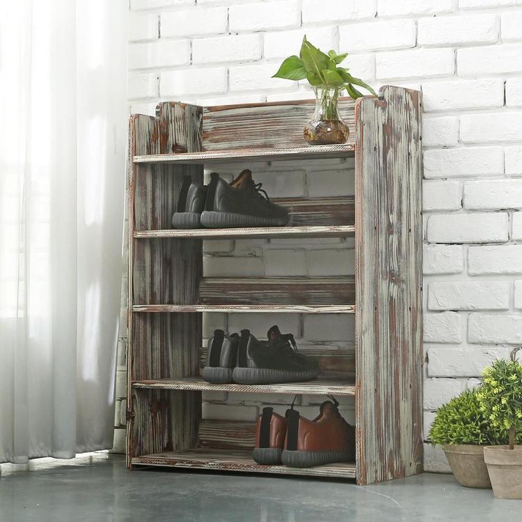5 Tier Rustic Torched Wood Entryway Shoe Rack Storage Shelves - Mygiftss Enterprise LLC