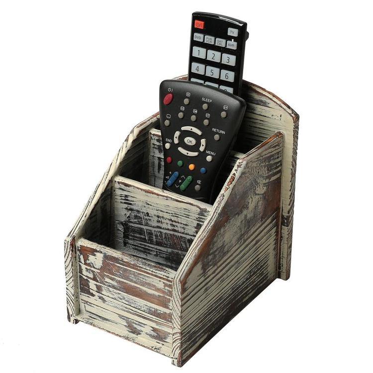 Rustic Torched Wood Remote Control Holder - Mygiftss