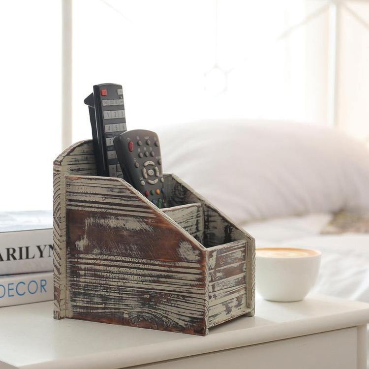Rustic Torched Wood Remote Control Holder - Mygiftss