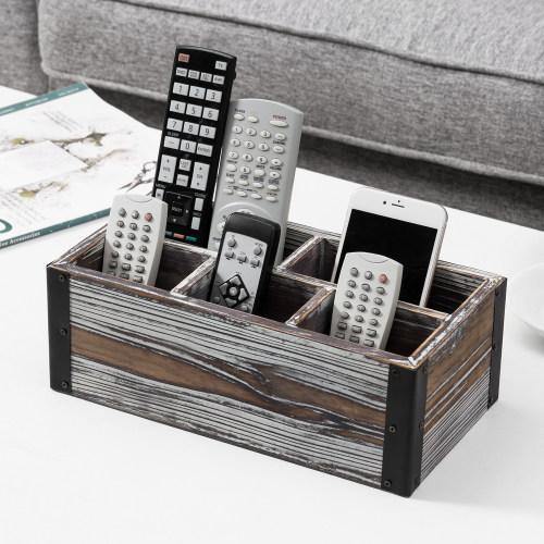 Rustic Torched Wood Remote Control Organizer - Mygiftss