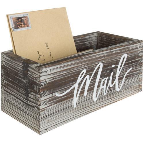 Rustic Torched Wood Tabletop Mail Box - Mygiftss