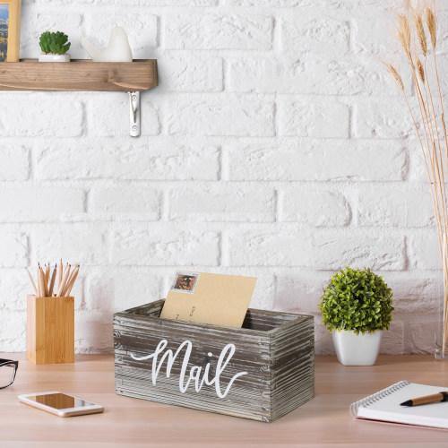 Rustic Torched Wood Tabletop Mail Box - Mygiftss