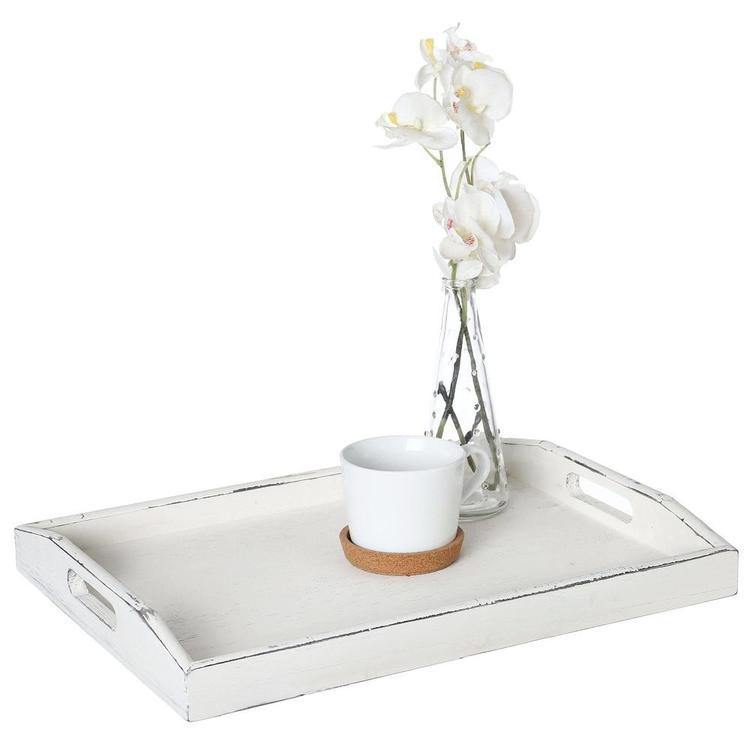 Rustic Whitewashed Wood Serving Tray with Cutout Handles - Mygiftss
