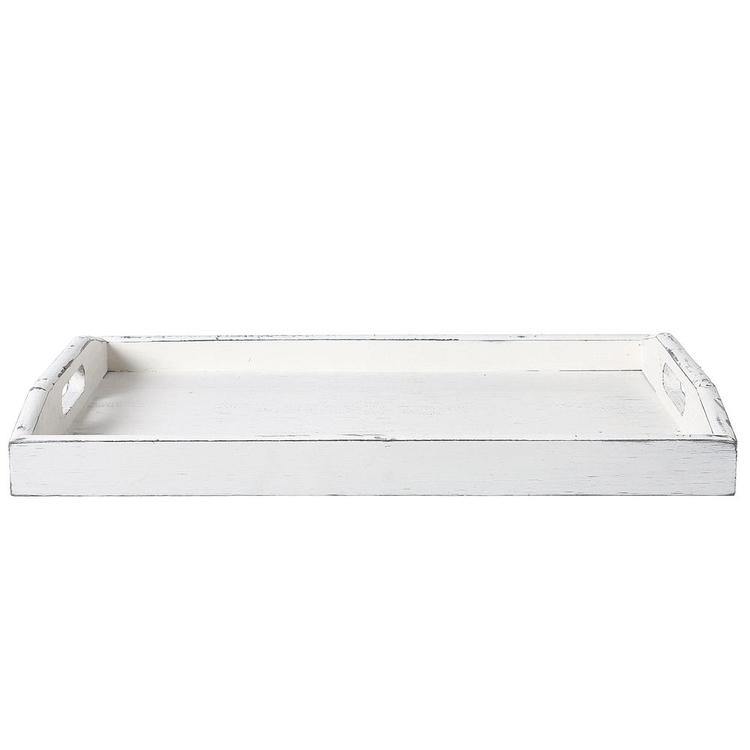 Rustic Whitewashed Wood Serving Tray with Cutout Handles - Mygiftss