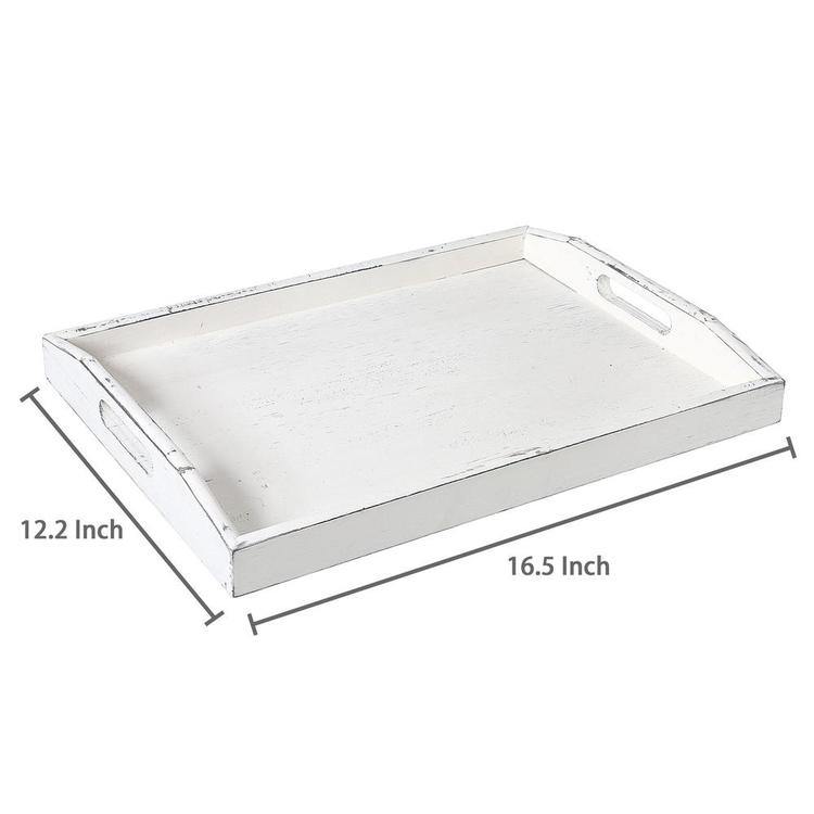 Rustic Whitewashed Wood Serving Tray with Cutout Handles - Mygiftss