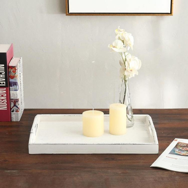 Rustic Whitewashed Wood Serving Tray with Cutout Handles - Mygiftss