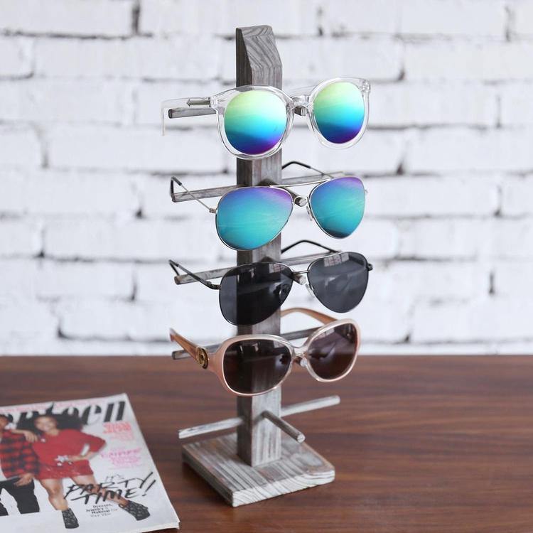 Rustic Torched Wood Tabletop Sunglass Display Stand - Mygiftss