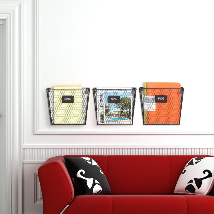 Wall Mounted Rustic Wire Mail Sorter Rack w/ Erasable Chalkboard Labels, Set of 3 - Mygiftss Enterprise LLC