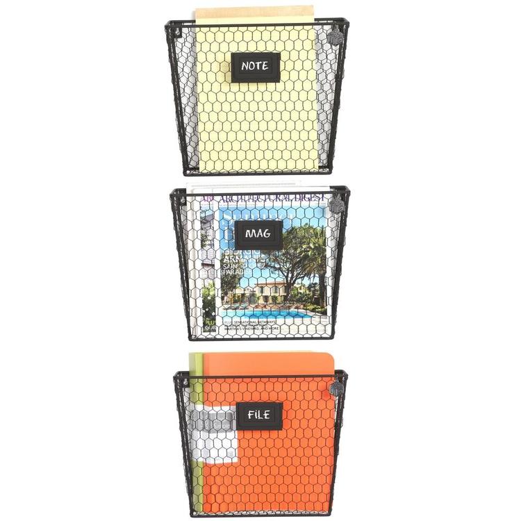 Wall Mounted Rustic Wire Mail Sorter Rack w/ Erasable Chalkboard Labels, Set of 3 - Mygiftss Enterprise LLC