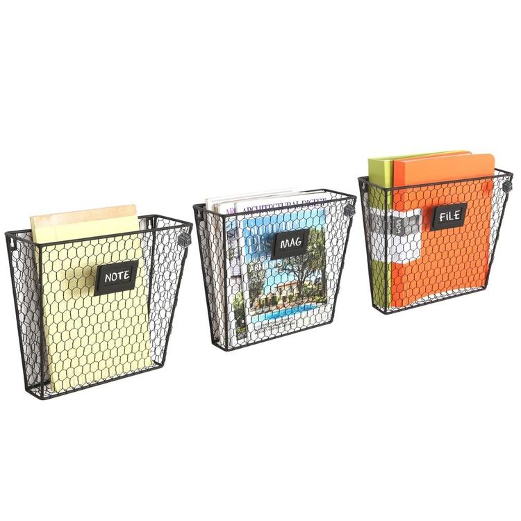 Wall Mounted Rustic Wire Mail Sorter Rack w/ Erasable Chalkboard Labels, Set of 3 - Mygiftss Enterprise LLC