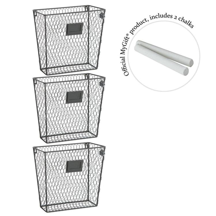 Wall Mounted Rustic Wire Mail Sorter Rack w/ Erasable Chalkboard Labels, Set of 3 - Mygiftss Enterprise LLC