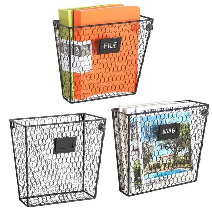 Wall Mounted Rustic Wire Mail Sorter Rack w/ Erasable Chalkboard Labels, Set of 3 - Mygiftss Enterprise LLC