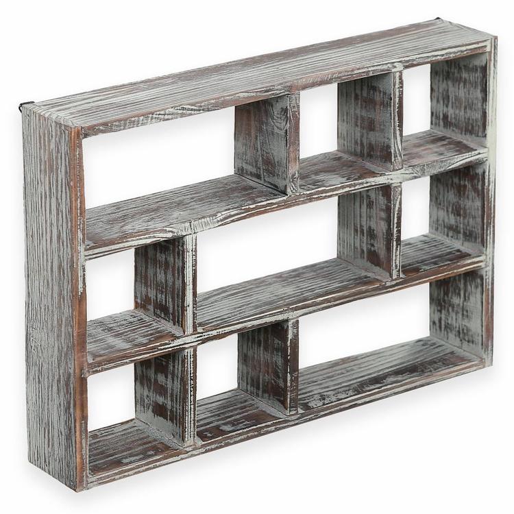 9-Compartment Rustic Wood Freestanding & Wall Mountable Shadow Box Display Shelf - Mygiftss Enterprise LLC