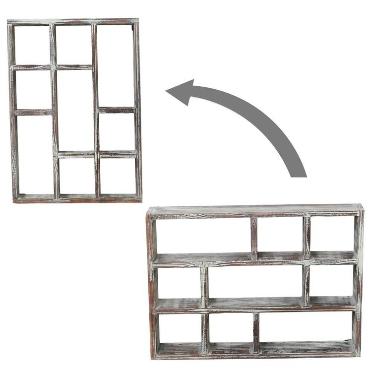 9-Compartment Rustic Wood Freestanding & Wall Mountable Shadow Box Display Shelf - Mygiftss Enterprise LLC