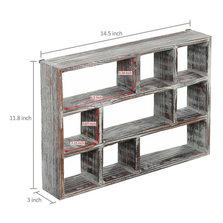 9-Compartment Rustic Wood Freestanding & Wall Mountable Shadow Box Display Shelf - Mygiftss Enterprise LLC