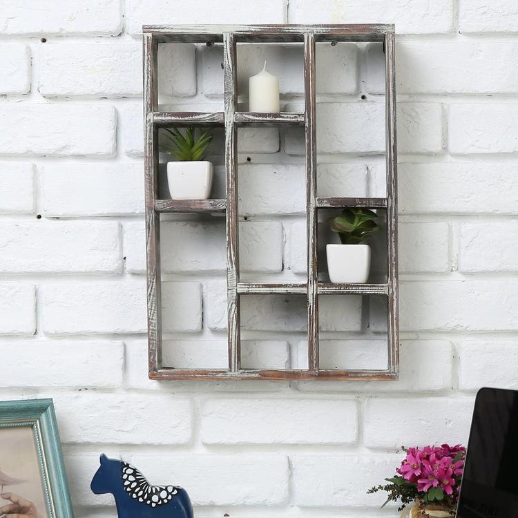 9-Compartment Rustic Wood Freestanding & Wall Mountable Shadow Box Display Shelf - Mygiftss Enterprise LLC