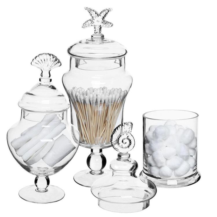 Seashell Handle Clear Glass Apothecary Jars / Food Storage Canisters, Set of 3 - Mygiftss Enterprise LLC