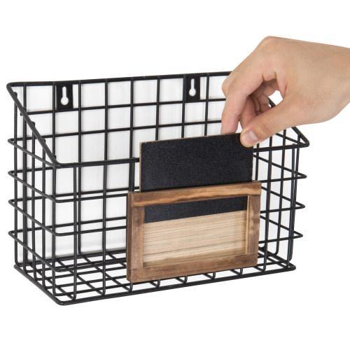 Set of 3 Wall-Mounted Rustic Wire Storage Baskets w/Chalkboard Labels - Mygiftss