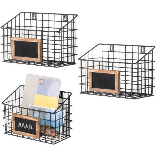 Set of 3 Wall-Mounted Rustic Wire Storage Baskets w/Chalkboard Labels - Mygiftss