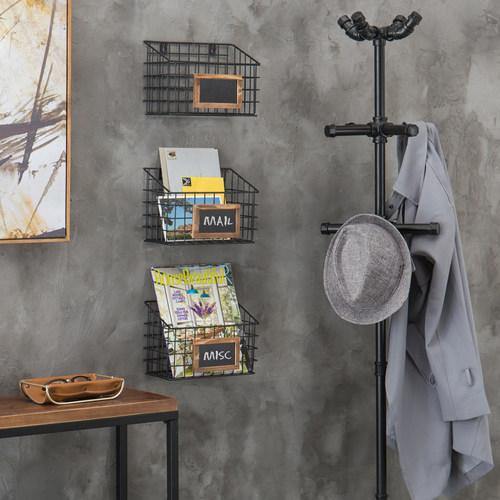 Set of 3 Wall-Mounted Rustic Wire Storage Baskets w/Chalkboard Labels - Mygiftss
