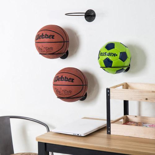 Set of 4 Black Metal Wall-Mounted Sports Ball Holder Rack - Mygiftss
