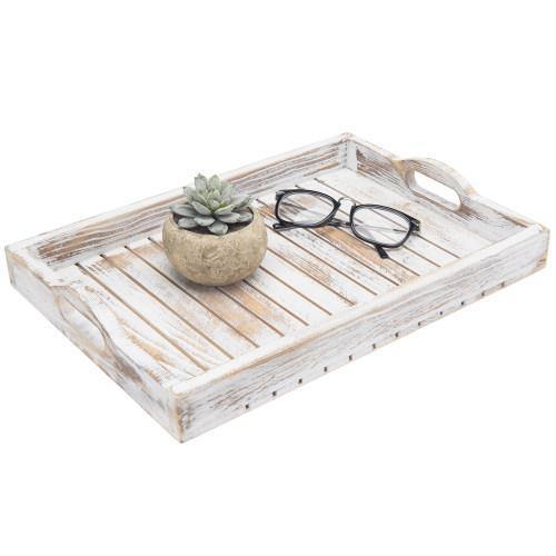 Shabby Chic Whitewashed Wood Serving Tray - Mygiftss