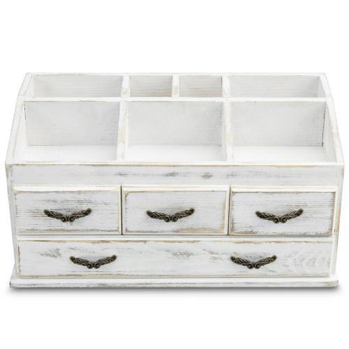 Shabby Whitewashed Solid Wood Vanity Organizer with Drawers - Mygiftss