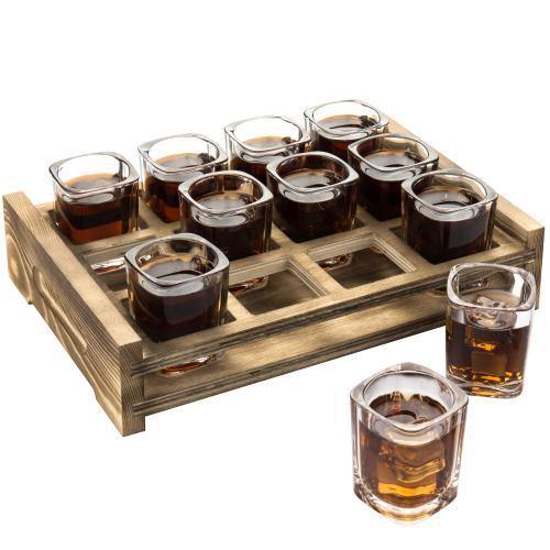 Shot Glass Server Tray with Rustic Burnt Wood - Mygiftss