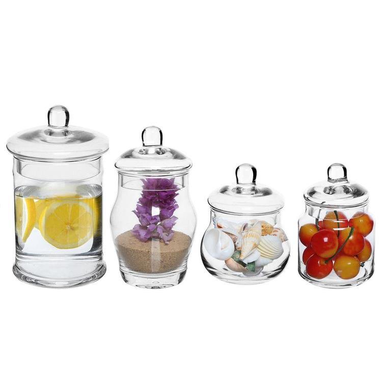 Small Glass Apothecary Jars with Lids, Set of 4 - Mygiftss