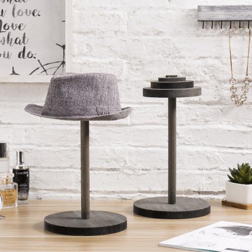 Stack-Up Style Gray Wood Hat Display Stands, Set of 2 - Mygiftss