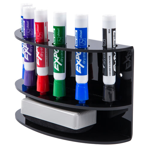Round Black Acrylic Dry Erase Accessories Holder, Wall Mounted-MyGift