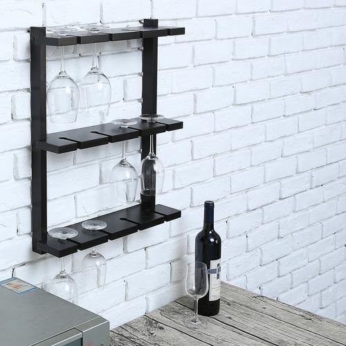 Black Wood Wall-Mounted 12 Wine Glass Holder Rack - Mygiftss