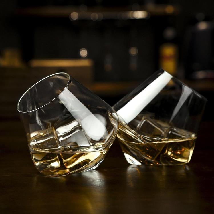 Tilted Crystal Whiskey, Scotch & Bourbon Tumbler Glasses, Set of 4 - Mygiftss Enterprise LLC