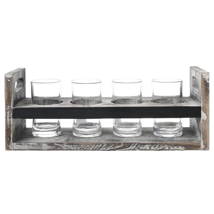 Torched Wood 5 pc Craft Beer Flight Tasting Serving Set with 4 Glasses & Chalkboard Panel - Mygiftss Enterprise LLC