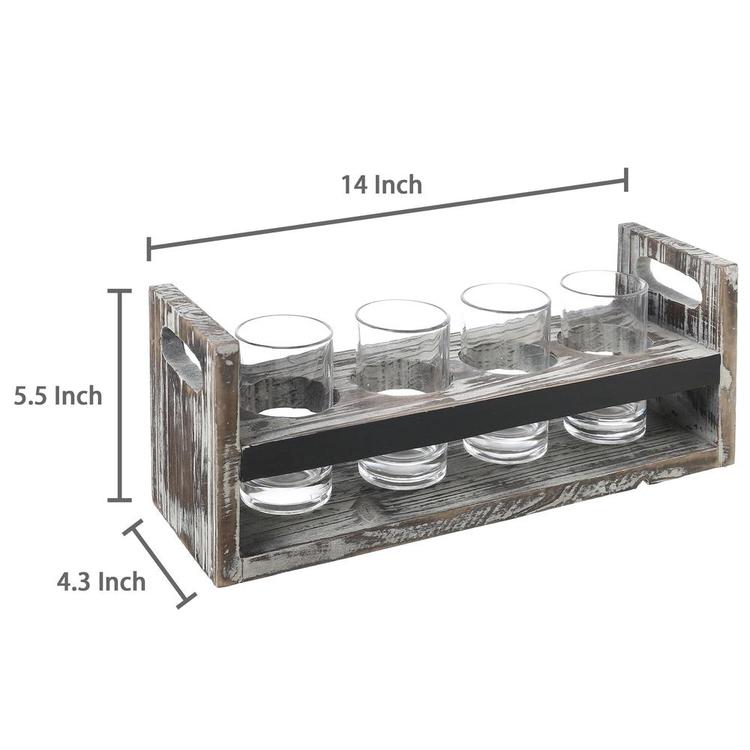 Torched Wood 5 pc Craft Beer Flight Tasting Serving Set with 4 Glasses & Chalkboard Panel - Mygiftss Enterprise LLC
