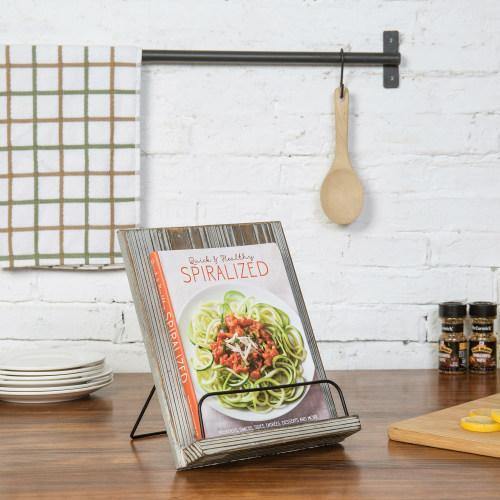 Torched Wood and Metal Cookbook Holder - Mygiftss